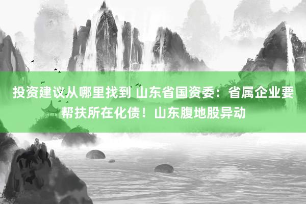 投资建议从哪里找到 山东省国资委：省属企业要帮扶所在化债！山东腹地股异动