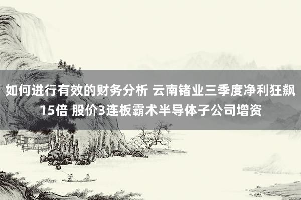 如何进行有效的财务分析 云南锗业三季度净利狂飙15倍 股价3连板霸术半导体子公司增资