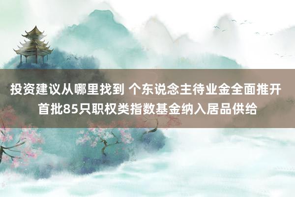 投资建议从哪里找到 个东说念主待业金全面推开 首批85只职权类指数基金纳入居品供给