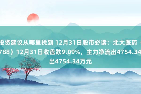 投资建议从哪里找到 12月31日股市必读：北大医药（000788）12月31日收盘跌9.09%，主力净流出4754.34万元