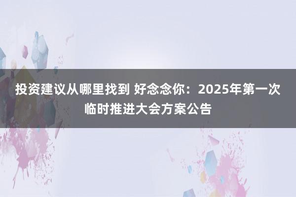 投资建议从哪里找到 好念念你：2025年第一次临时推进大会方案公告