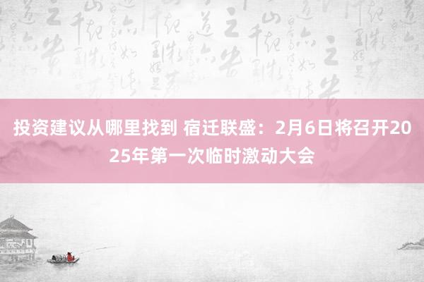 投资建议从哪里找到 宿迁联盛：2月6日将召开2025年第一次临时激动大会