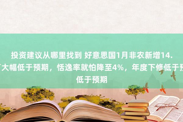 投资建议从哪里找到 好意思国1月非农新增14.3万大幅低于预期，恬逸率就怕降至4%，年度下修低于预期