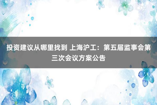 投资建议从哪里找到 上海沪工：第五届监事会第三次会议方案公告