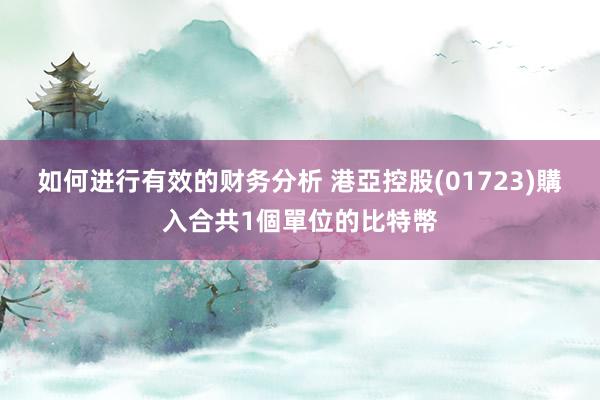 如何进行有效的财务分析 港亞控股(01723)購入合共1個單位的比特幣