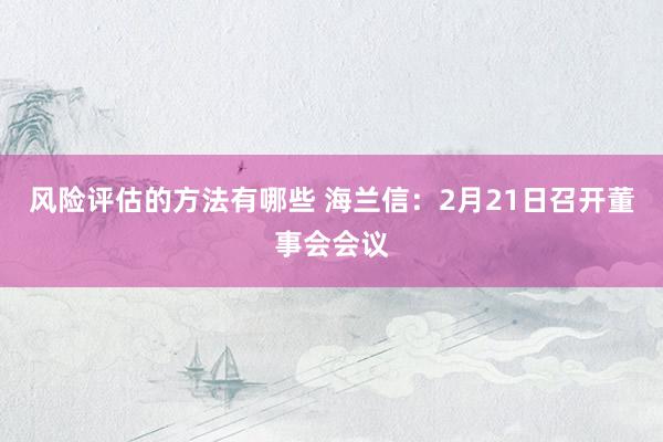 风险评估的方法有哪些 海兰信：2月21日召开董事会会议