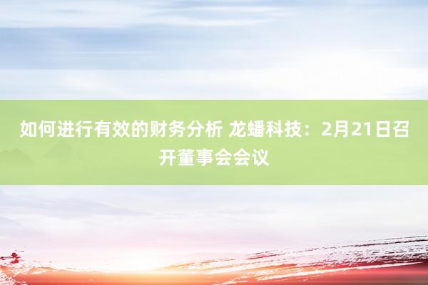 如何进行有效的财务分析 龙蟠科技：2月21日召开董事会会议