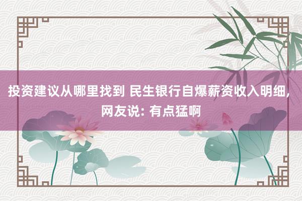 投资建议从哪里找到 民生银行自爆薪资收入明细, 网友说: 有点猛啊