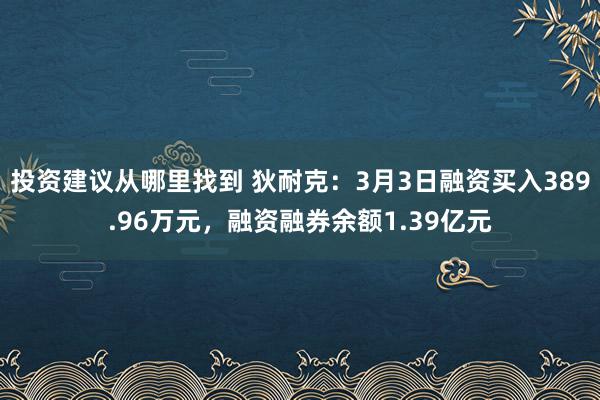 投资建议从哪里找到 狄耐克：3月3日融资买入389.96万元，融资融券余额1.39亿元