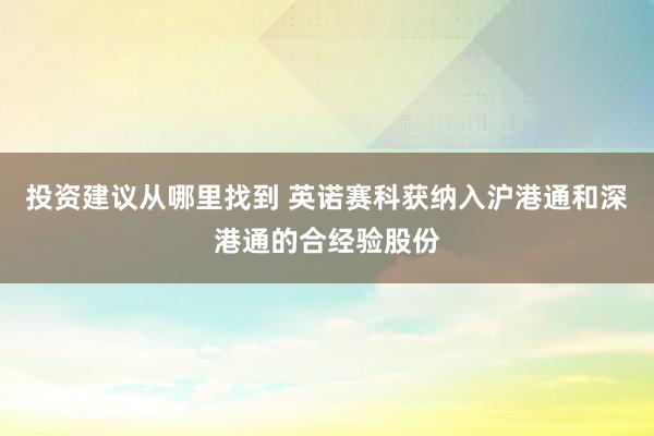 投资建议从哪里找到 英诺赛科获纳入沪港通和深港通的合经验股份