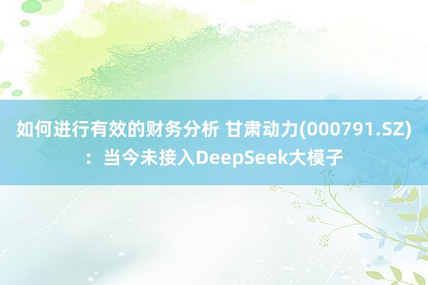 如何进行有效的财务分析 甘肃动力(000791.SZ)：当今未接入DeepSeek大模子