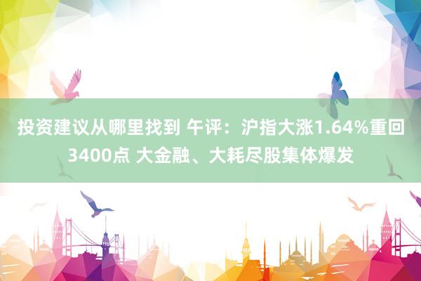 投资建议从哪里找到 午评：沪指大涨1.64%重回3400点 大金融、大耗尽股集体爆发