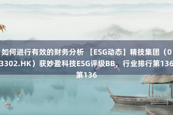 如何进行有效的财务分析 【ESG动态】精技集团（03302.HK）获妙盈科技ESG评级BB，行业排行第136